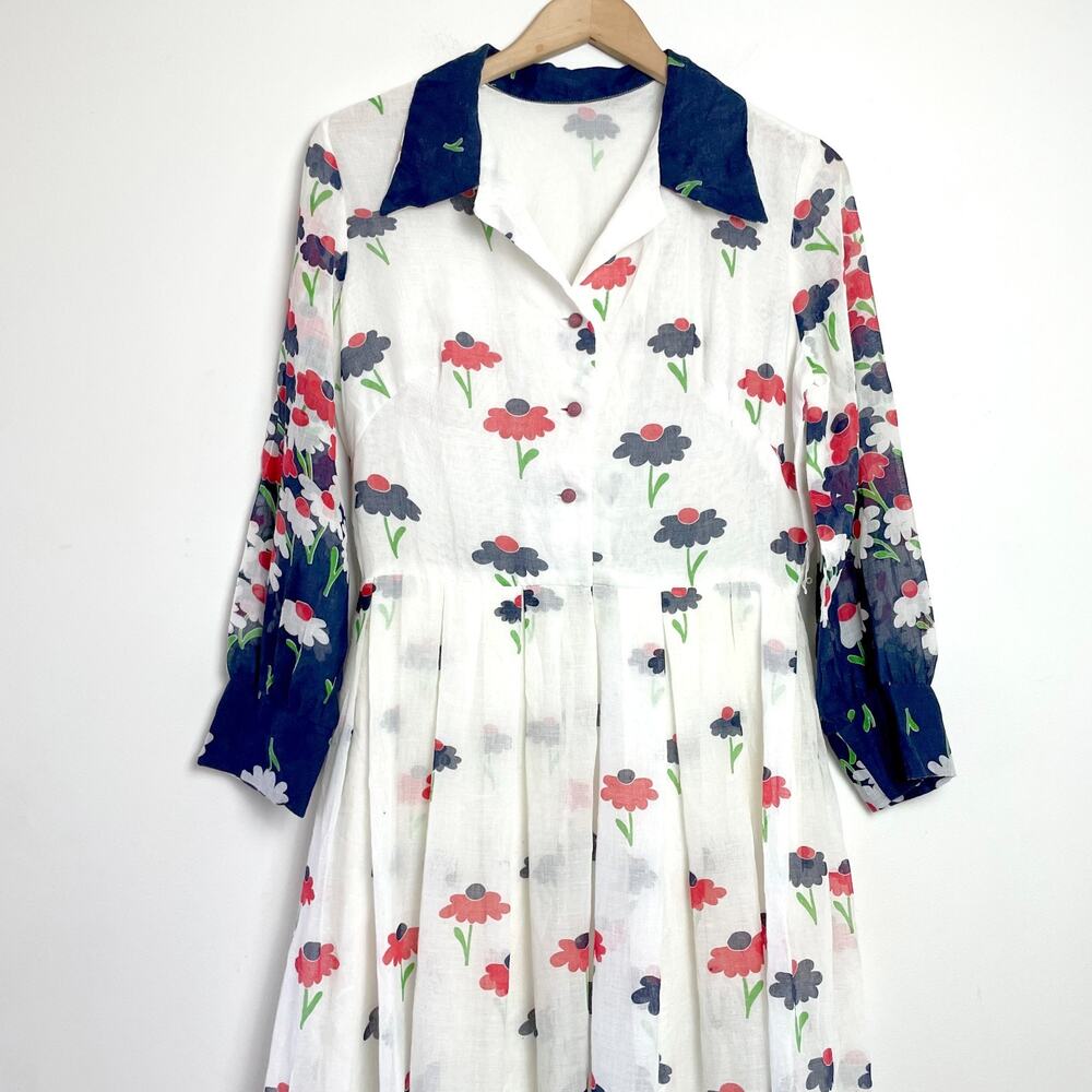 Vintage 70s Floral Maxi Dress Medium Sheer Retro Boho Romantic Statement - Picture 2 of 13